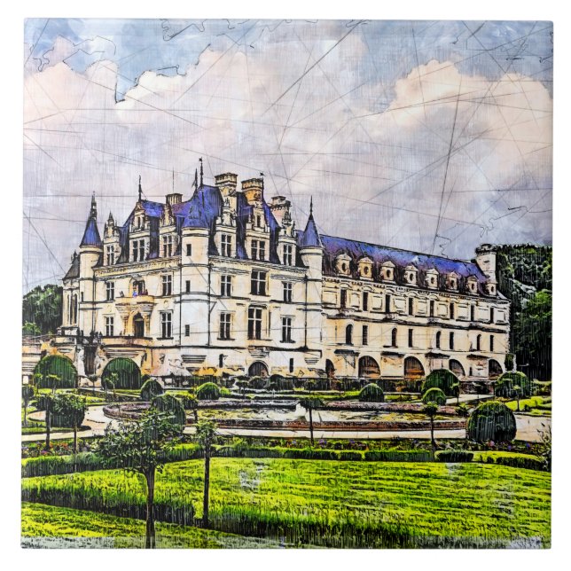 Azulejo De Cerâmica Castle Chenonceau. França. (Frente)