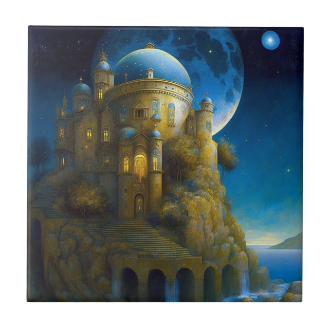 Azulejo De Cerâmica Castle Fantasy Moon Landscape (Frente)