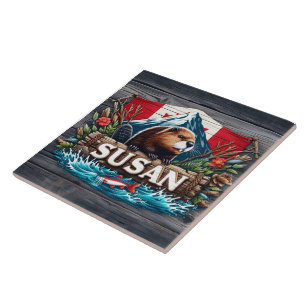 Azulejo De Cerâmica Castor Russo da Montanha Snowy