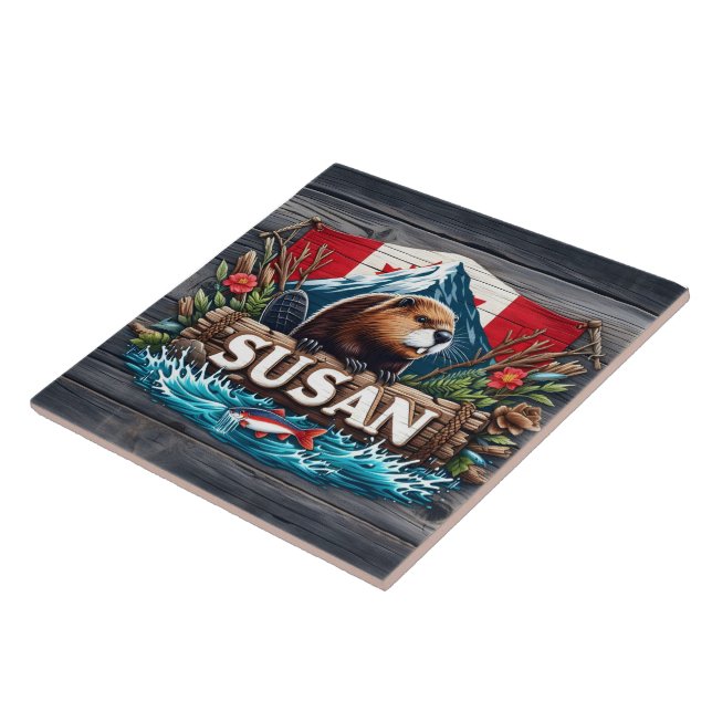 Azulejo De Cerâmica Castor Russo da Montanha Snowy (Lateral)