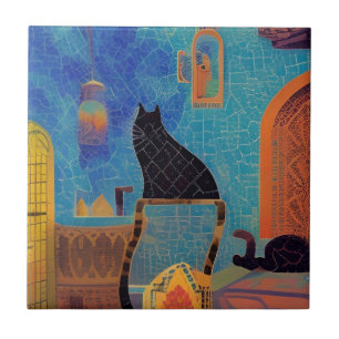 Azulejo De Cerâmica Cat moroccan mosaic colorful abstract art kitty