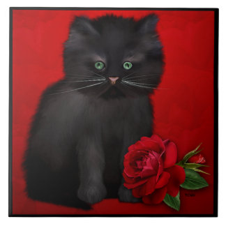Azulejo De Cerâmica Cat with Red Rose