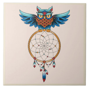 Azulejo De Cerâmica Catador de Sonho de abstrato Owl