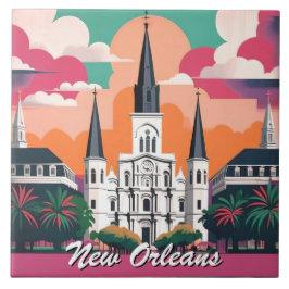 Azulejo De Cerâmica Catedral de St Louis de Nova Orleans Céu Vibrante