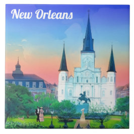 Azulejo De Cerâmica Catedral de St Louis em New Orleans ao pôr do sol 