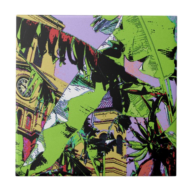 Azulejo De Cerâmica Catedral e Bananas Árvores (Frente)