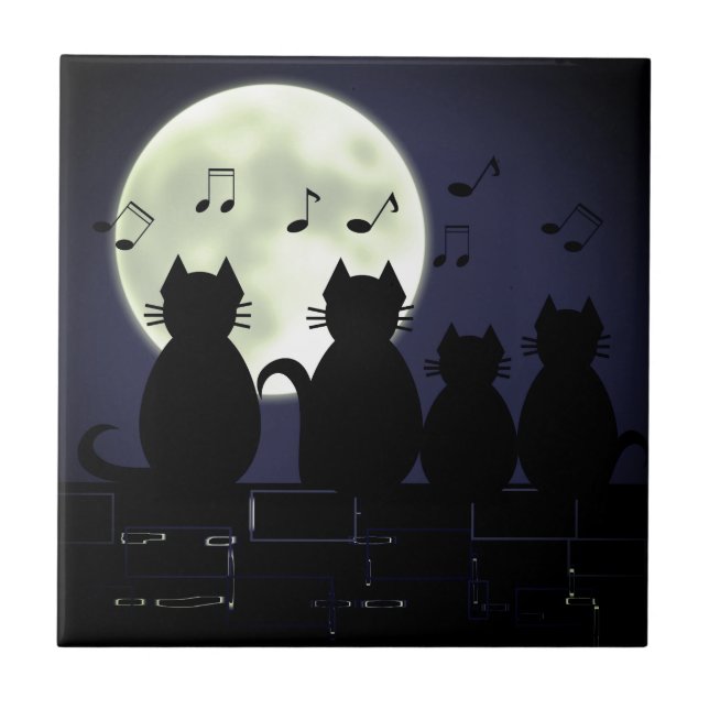 Azulejo De Cerâmica caterwauling à lua (Frente)