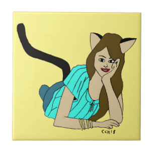 azulejo de cerâmica catgirl