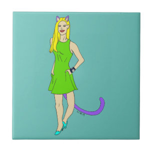 azulejo de cerâmica catgirl