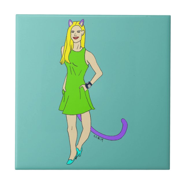 azulejo de cerâmica catgirl (Frente)