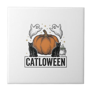 Azulejo De Cerâmica Catloween Gato Preto Fantasma Halloween Design Vet