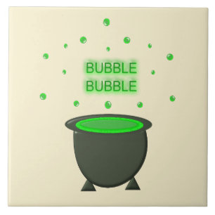 Azulejo De Cerâmica Cauldron e Bubbling Green Brew Halloween