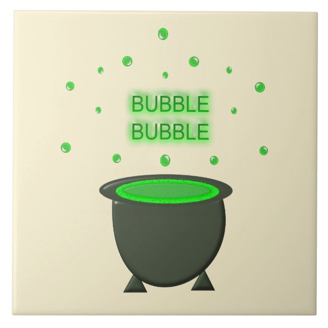 Azulejo De Cerâmica Cauldron e Bubbling Green Brew Halloween (Frente)