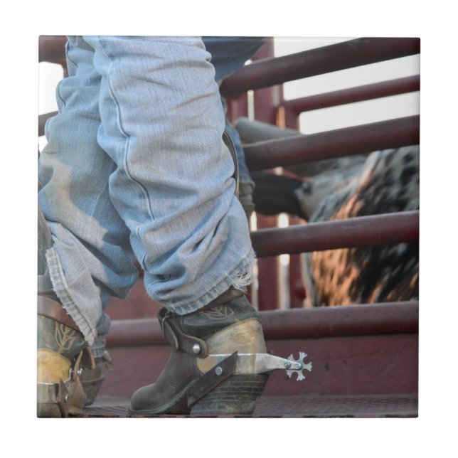 Azulejo De Cerâmica Cavaleiro de Bull do rodeio do vaqueiro e rampa de (Frente)
