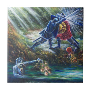 Azulejo De Cerâmica Cavaleiros de Luta ROSA, Dinheiro e Diabo ESQUECID