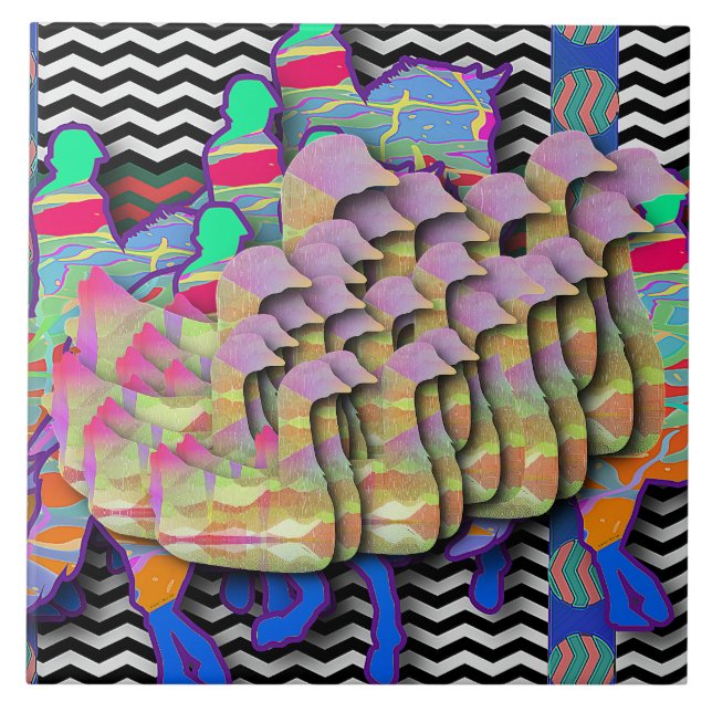 Azulejo De Cerâmica Cavaleiros Equinos e animais selvagens Menagerie (Frente)