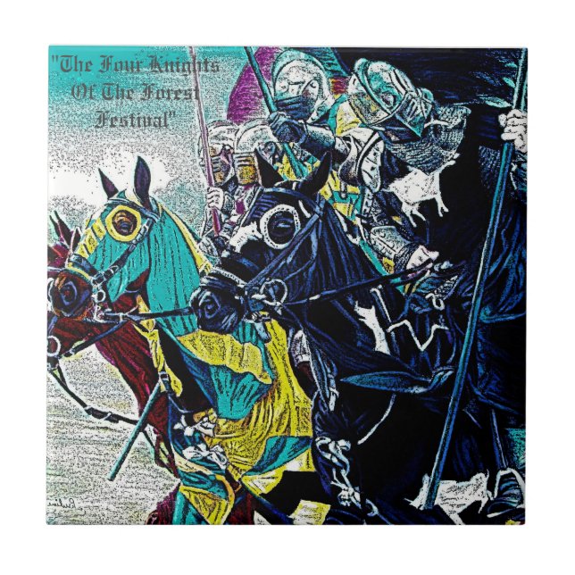 Azulejo De Cerâmica cavaleiros medievais joujando em cavalos arte hist (Frente)