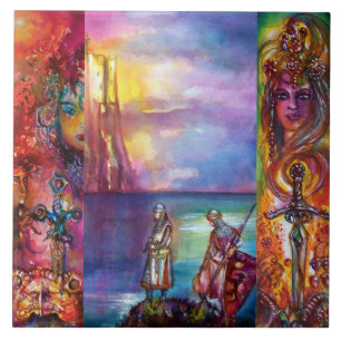 Azulejo De Cerâmica Cavaleiros medievais PENDRAGON,Lago Sunset,Fantasi