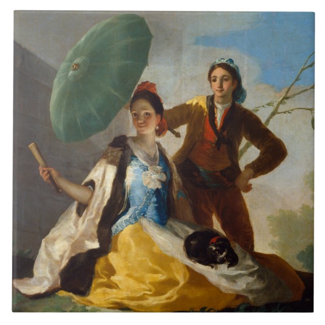 Azulejo De Cerâmica Cavalheiro segurando parasol para uma dama espanho (Frente)