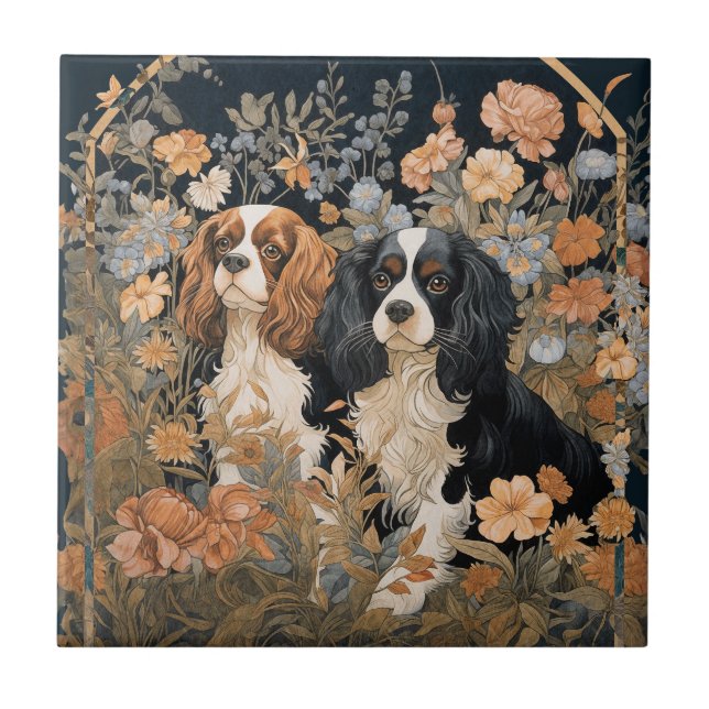 Azulejo De Cerâmica Cavalier King Charles Spaniels Tapeçaria Estilo (Frente)