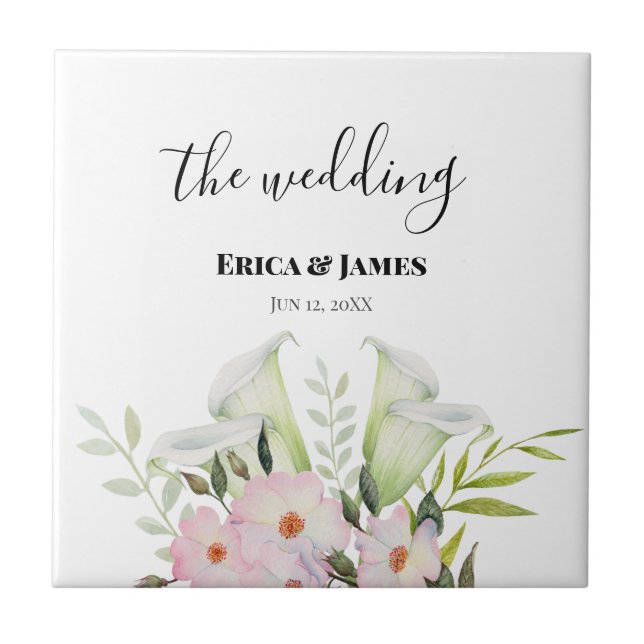 Azulejo De Cerâmica Cavalo Branco de Casamento Calla Lily Rosa Waterco (Frente)