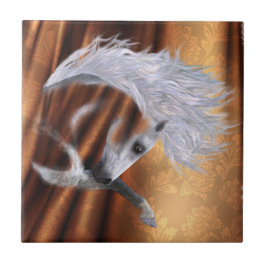 Azulejo De Cerâmica Cavalo Branco em Cobre - fundo personalizável