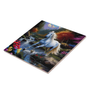 Azulejo De Cerâmica Cavalo branco Mantenha ou crie seu próprio design