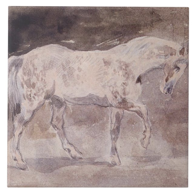 Azulejo De Cerâmica Cavalo Branco (por Eugene Delacroix) (Frente)