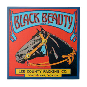 Azulejo De Cerâmica Cavalo da Bela Negra em Fundo Vermelho