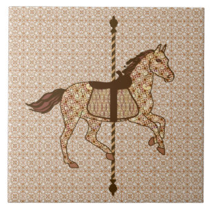 Azulejo De Cerâmica Cavalo de Carrossel - Marrom Chocolate e Bege