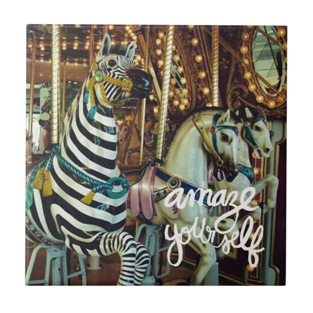 Azulejo De Cerâmica Cavalo de feliz e Zebra se Amazam (Frente)