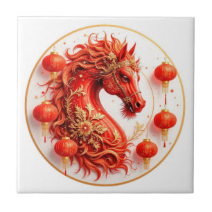 Azulejo De Cerâmica Cavalo de Fogo Vermelho - Design de Celebração do