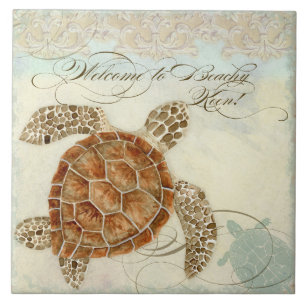 Azulejo De Cerâmica Cavalo de mar Shell da tartaruga da colagem do