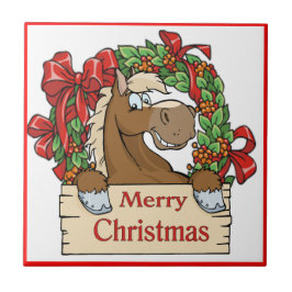 Azulejo De Cerâmica Cavalo de Natal Ocidental com Sinal de Terra