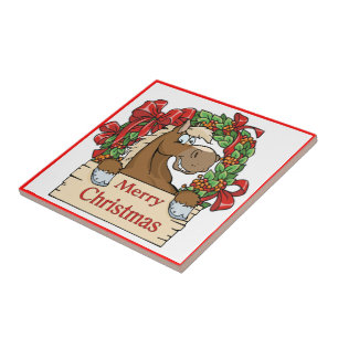 Azulejo De Cerâmica Cavalo de Natal Ocidental com Sinal de Terra