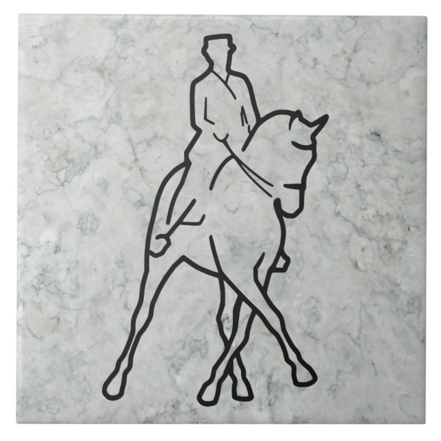 Azulejo De Cerâmica Cavalo do adestramento & cavaleiro - meia passagem (Frente)