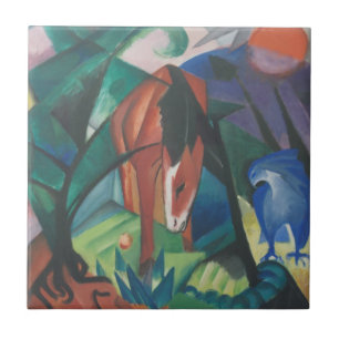 Azulejo De Cerâmica Cavalo e Águia por Franz Marc, Arte Cubista Vintag