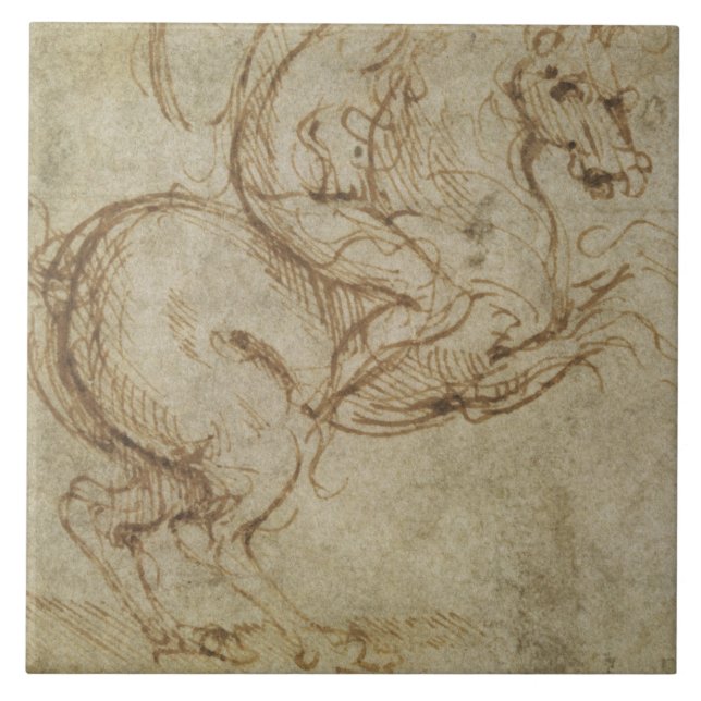 Azulejo De Cerâmica Cavalo e Cavalier (caneta e tinta no papel) (Frente)