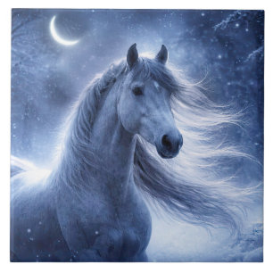 Azulejo De Cerâmica Cavalo e Lua Crescente Arte Bonita