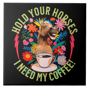 Azulejo De Cerâmica Cavalo Engraçado Humor de Amante de Café