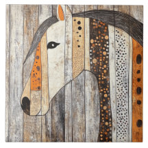 Cavalo Grão de Madeira Geométrico Boho Rústico