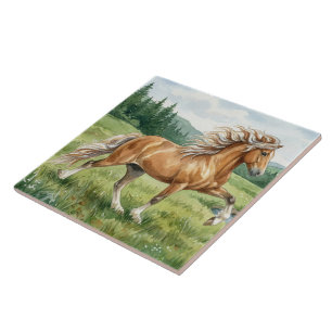 Azulejo De Cerâmica Cavalo islandês Elska aquarela paisagem
