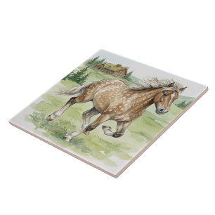 Azulejo De Cerâmica Cavalo islandês Stjarna galopando em prado