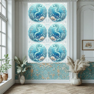 Azulejo De Cerâmica Cavalo-Marinho Costeiro Corais Oceânicos Decoração