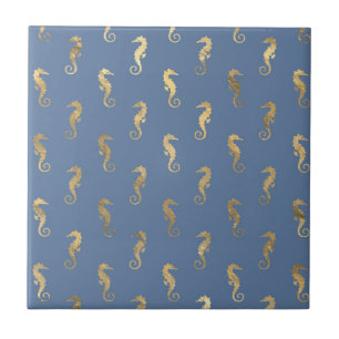 Azulejo De Cerâmica Cavalo-Marinho Dourado Elegante Padrão Perfeito Az