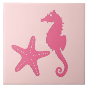 Azulejo De Cerâmica Cavalo-marinho e estrelas-do-mar - cor-de-rosa-cor