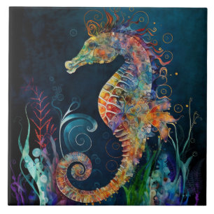 Azulejo De Cerâmica Cavalo-Marinho Fantasia Aquarela
