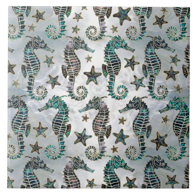 Azulejo De Cerâmica Cavalo marinho Starfish Abalone Patterno (Frente)