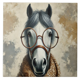 Azulejo De Cerâmica Cavalo na moda com Óculos - Arte Venenosa Engraçad