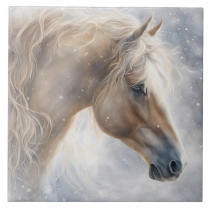 Azulejo De Cerâmica Cavalo na Neve Artística